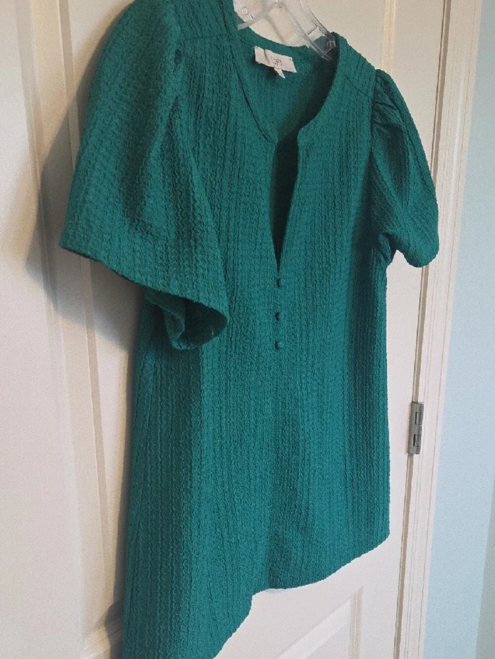 LOFT Emerald Green Textured Puff-Sleeve Blouse
